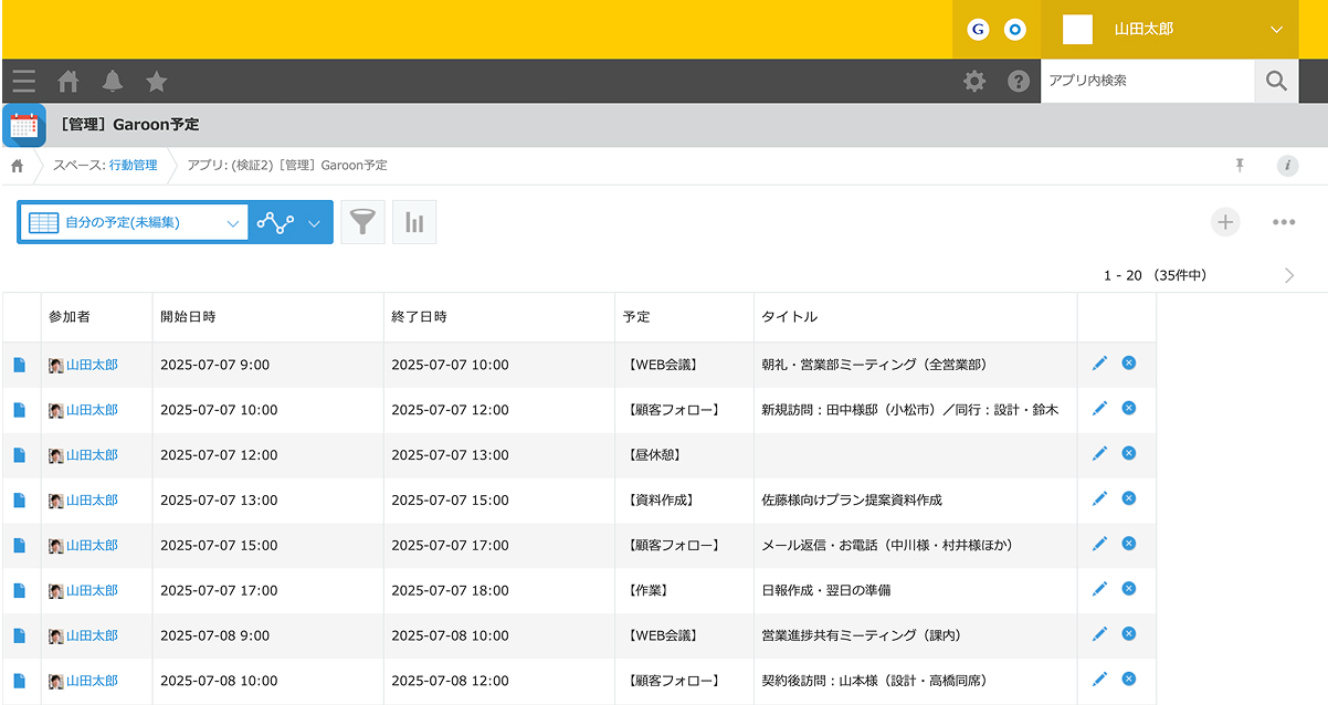 kintoneアプリ画面